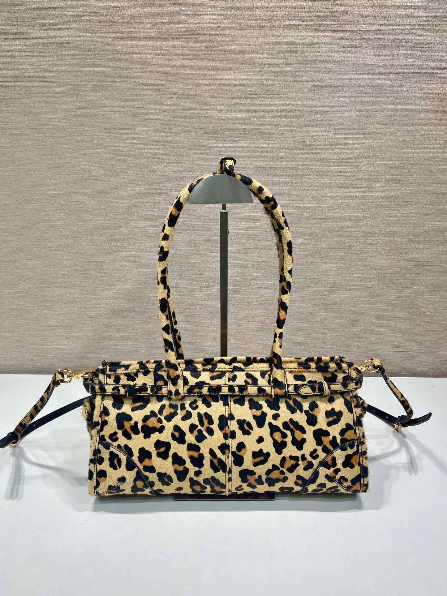 PRADA TOP HANDLE BAG 32 IN LEOPARD PRINT LEATHER