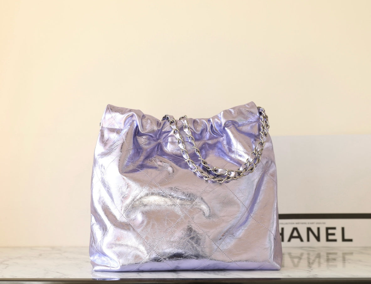CHANEL 25C Hobo 22 Bag 35cm Violet Metalic Lambskin