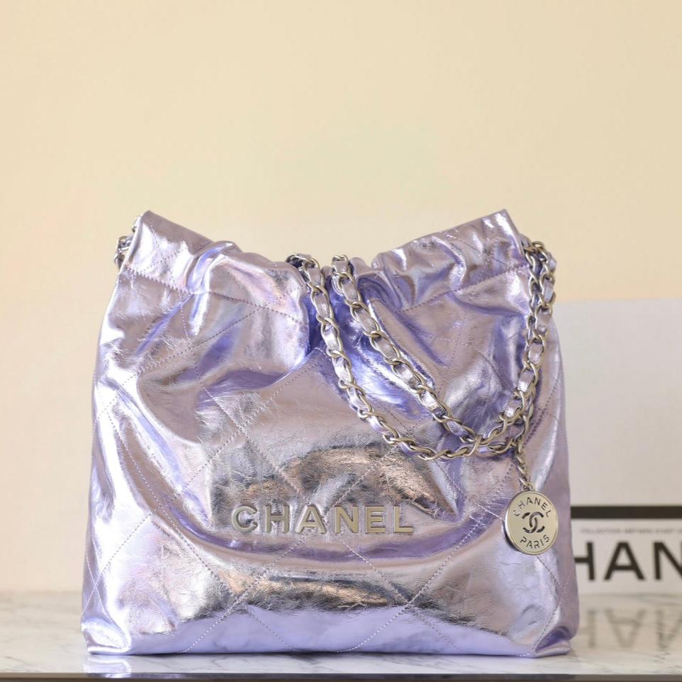 CHANEL 25C Hobo 22 Bag 35cm Violet Metalic Lambskin