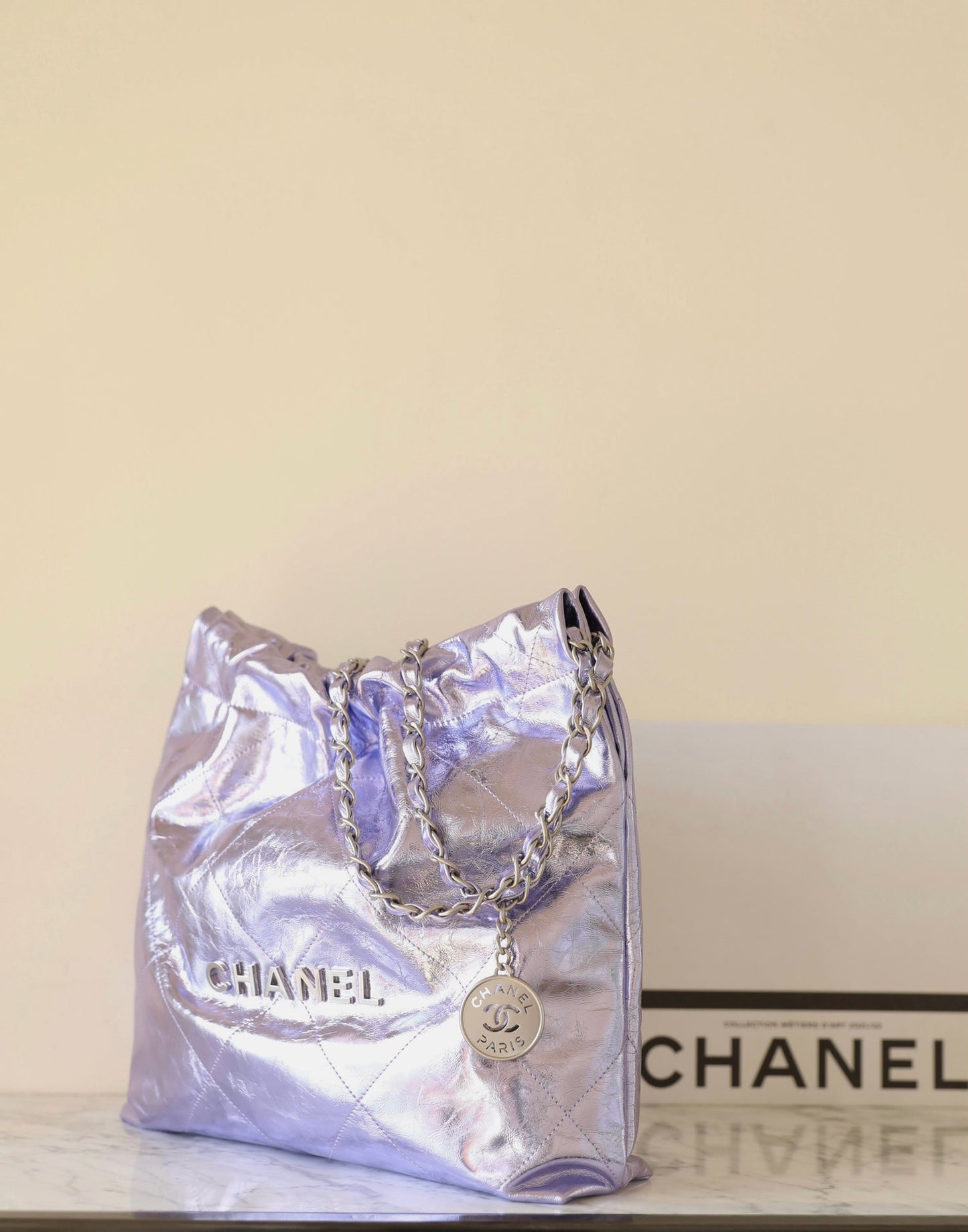 CHANEL 25C Hobo 22 Bag 35cm Violet Metalic Lambskin