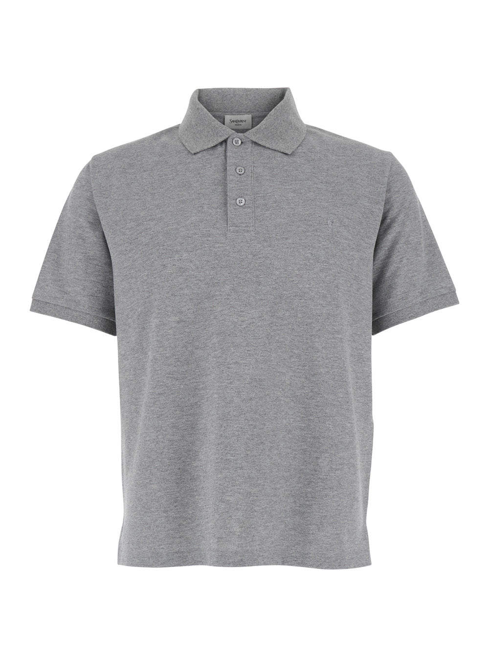 Saint Laurent Men Grey Polo Shirt With Tone-On-Tone Embroidered Logo On The Front In Cotton Blend Man