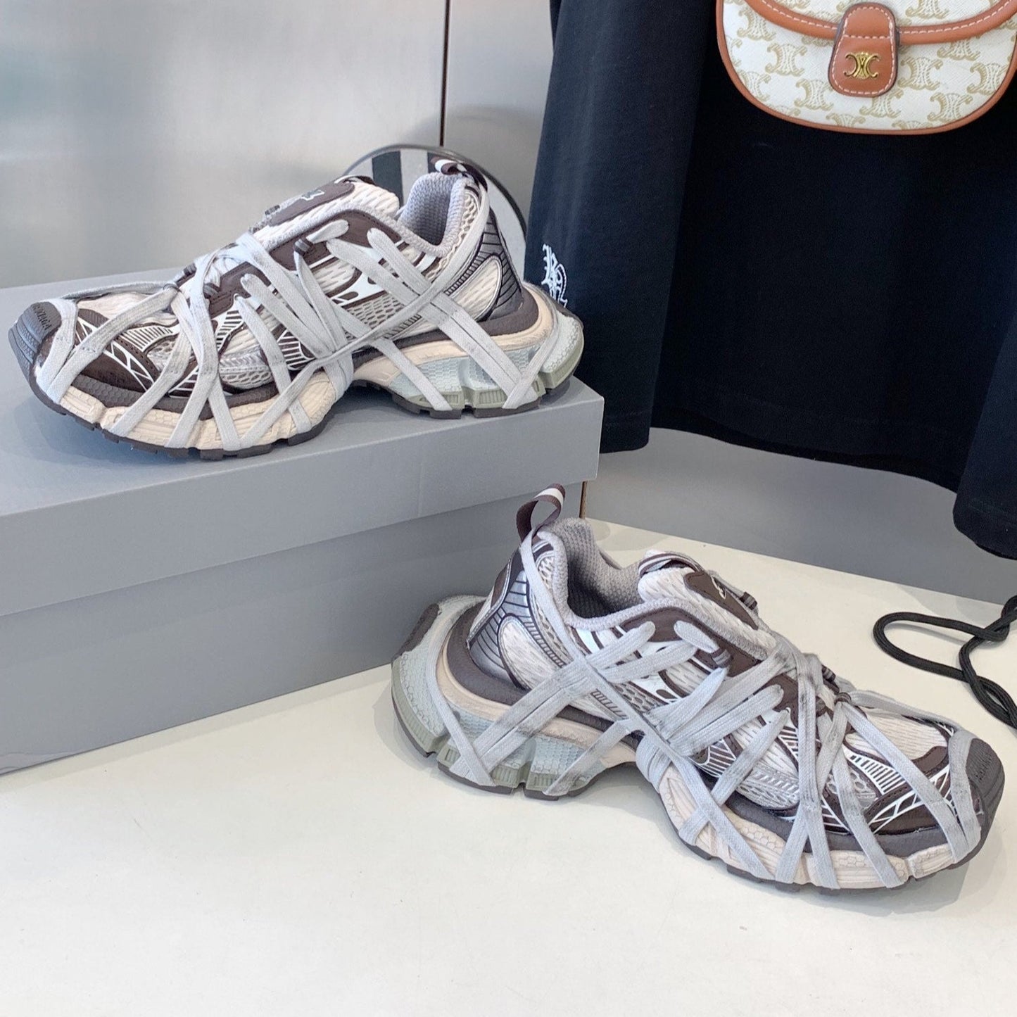 Balanciaga 3XL EXTREME LACE SNEAKER BROWN MIX DUST WHITE AND SILVER
