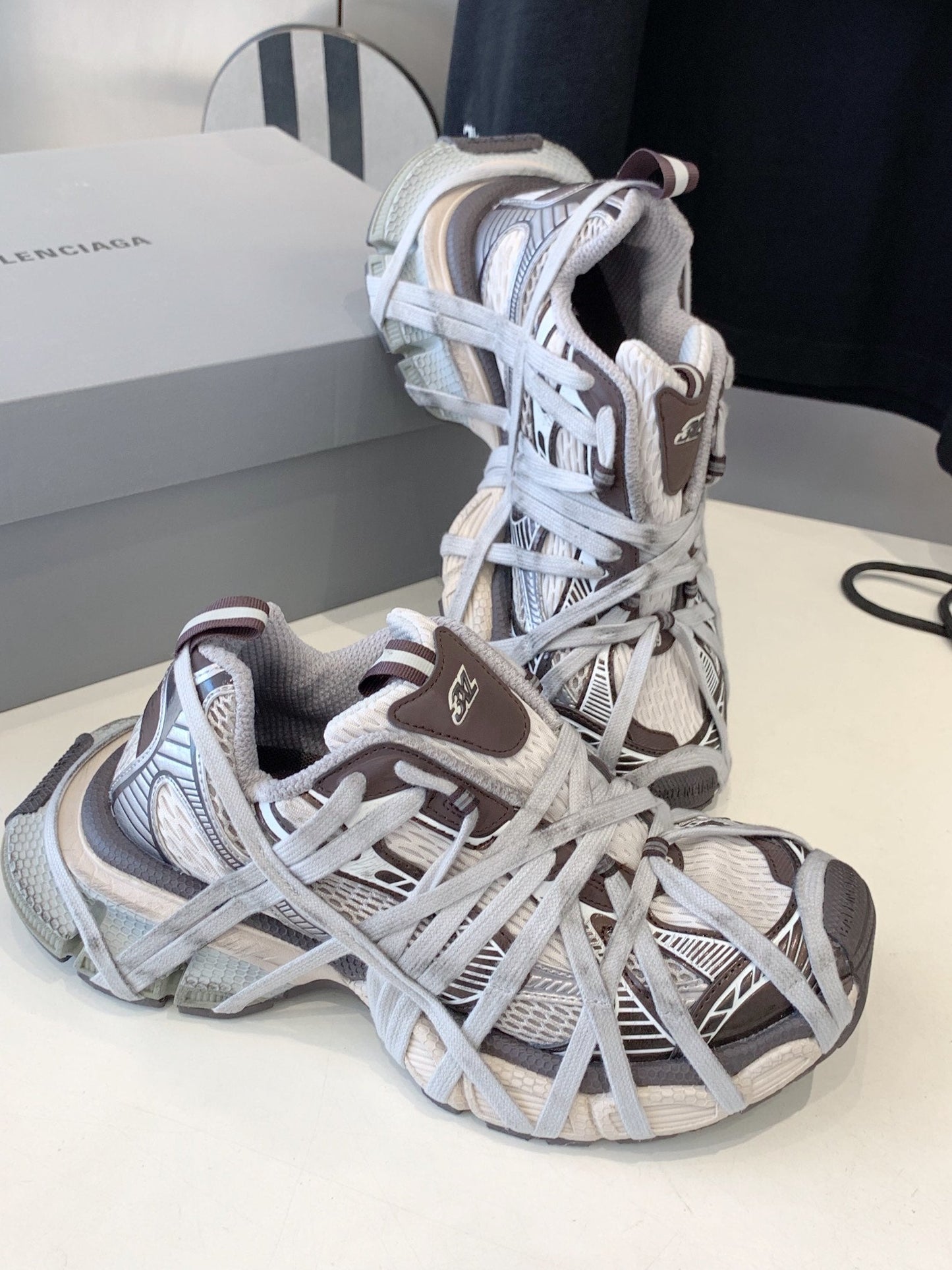 Balanciaga 3XL EXTREME LACE SNEAKER BROWN MIX DUST WHITE AND SILVER