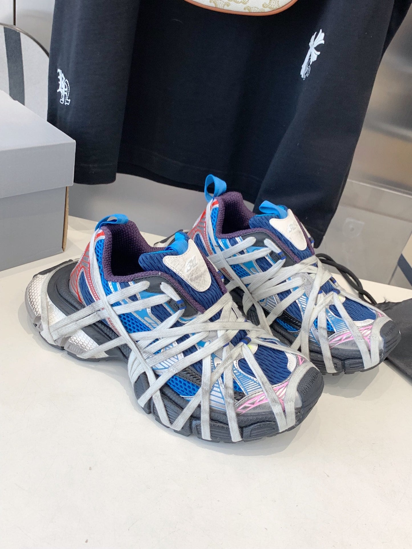 Balanciaga 3XL EXTREME LACE SNEAKER BLUE MIX PINK SILVER AND RED