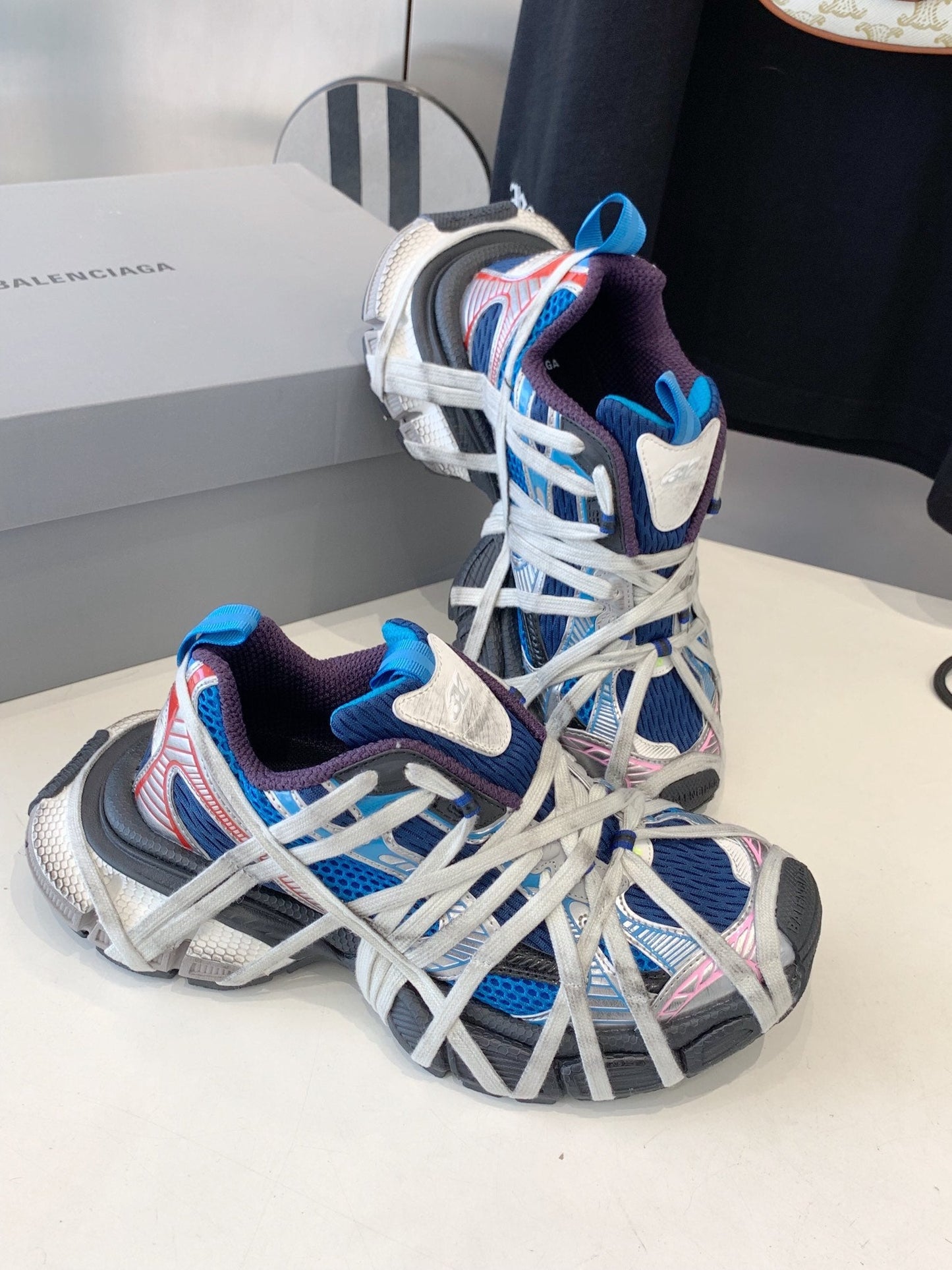 Balanciaga 3XL EXTREME LACE SNEAKER BLUE MIX PINK SILVER AND RED