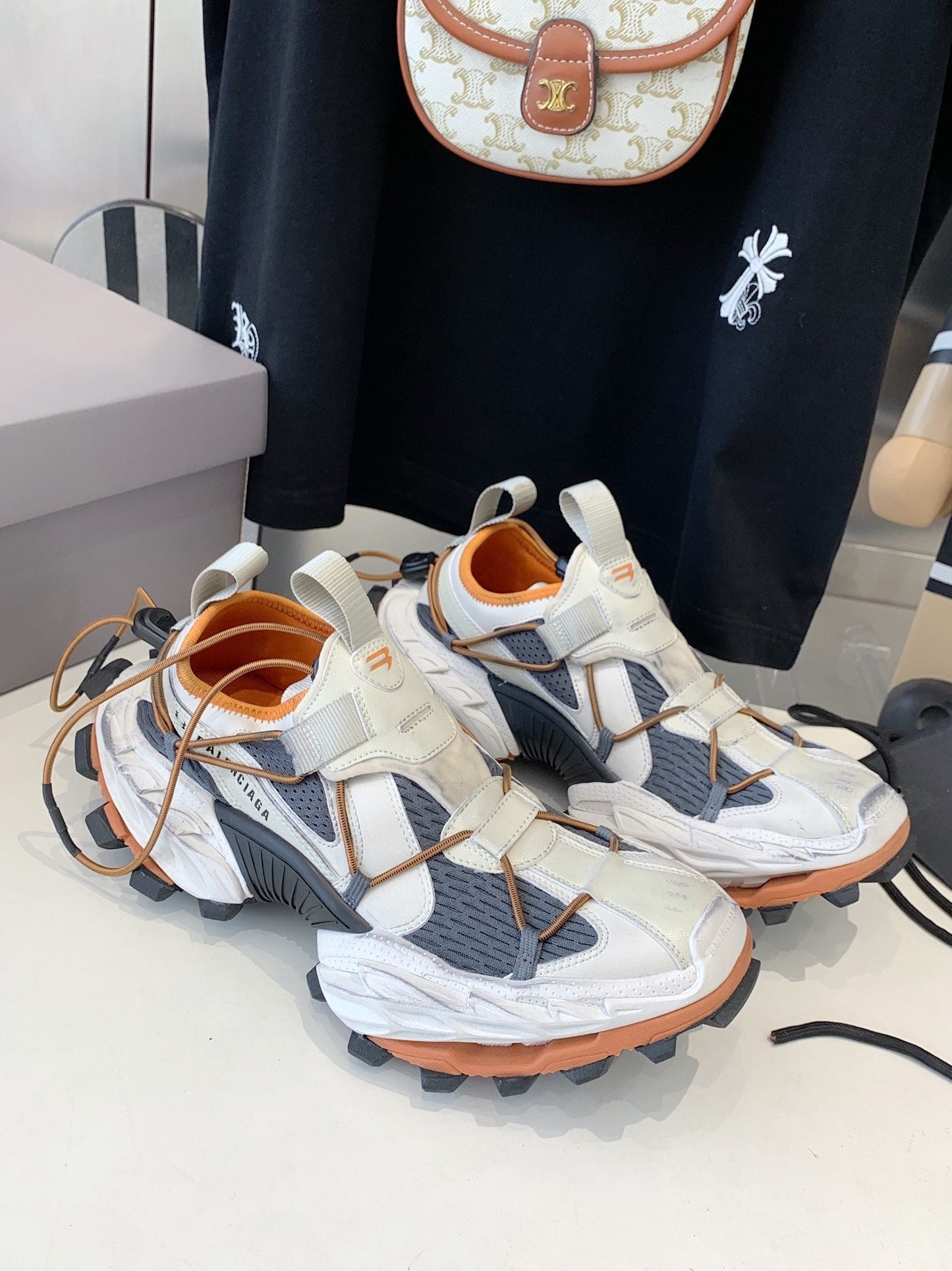Balanciaga HIKE SNEAKER IN BEIGE AND ORANGE MESH, POLYURETHANE AND POLYESTER