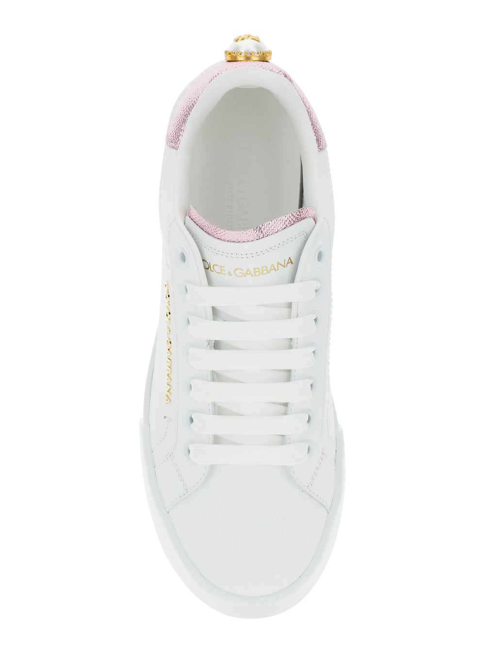 Dolce & Gabbana Women 'Portofino' White Sneaker With Logo And Metallic Inserts In Leather Woman