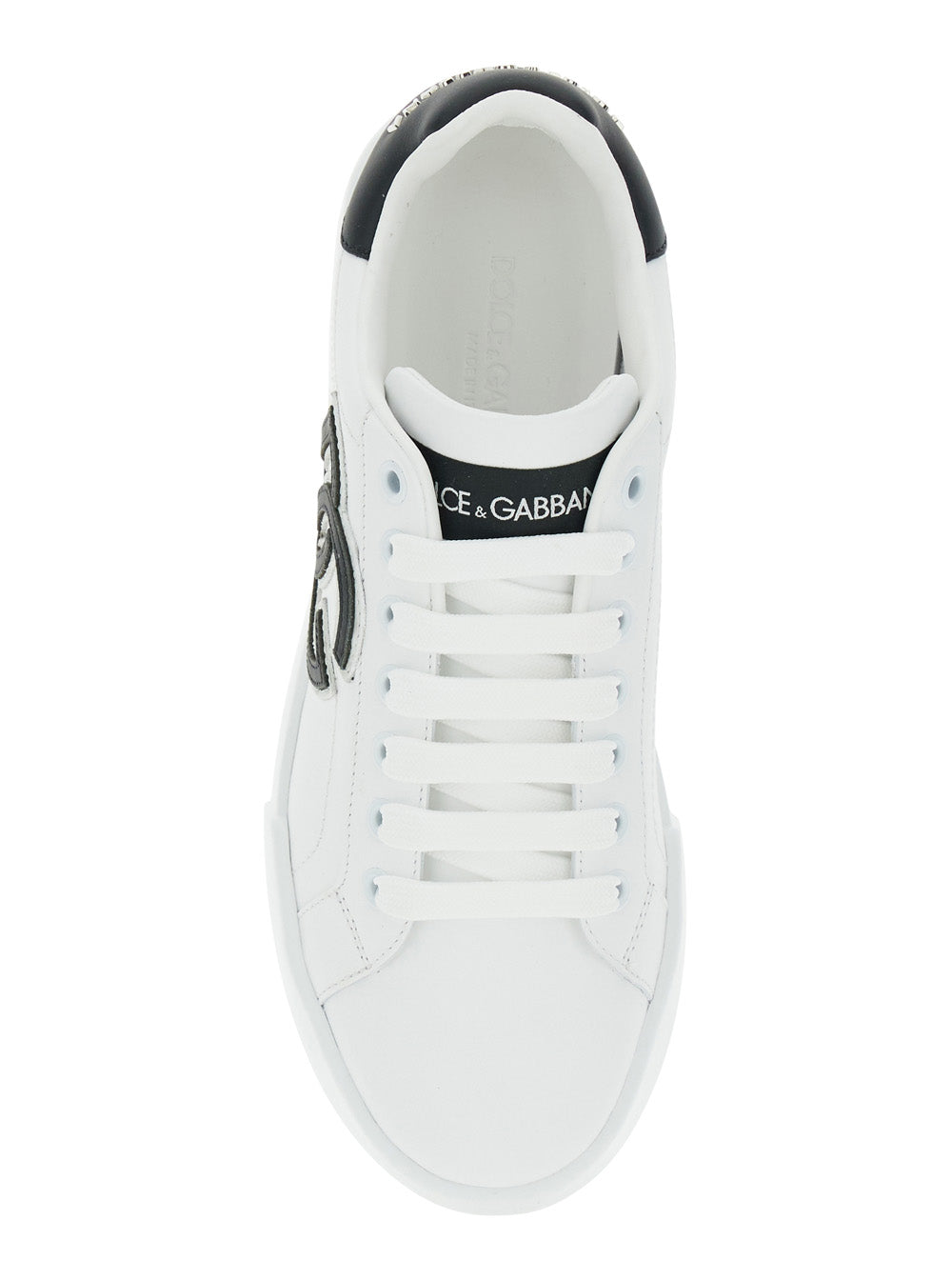 Dolce & Gabbana Women 'Portofino Light' White Sneakers With Embroidered Logo On The Side And Logo Patch On The Tongue In Leather Woman