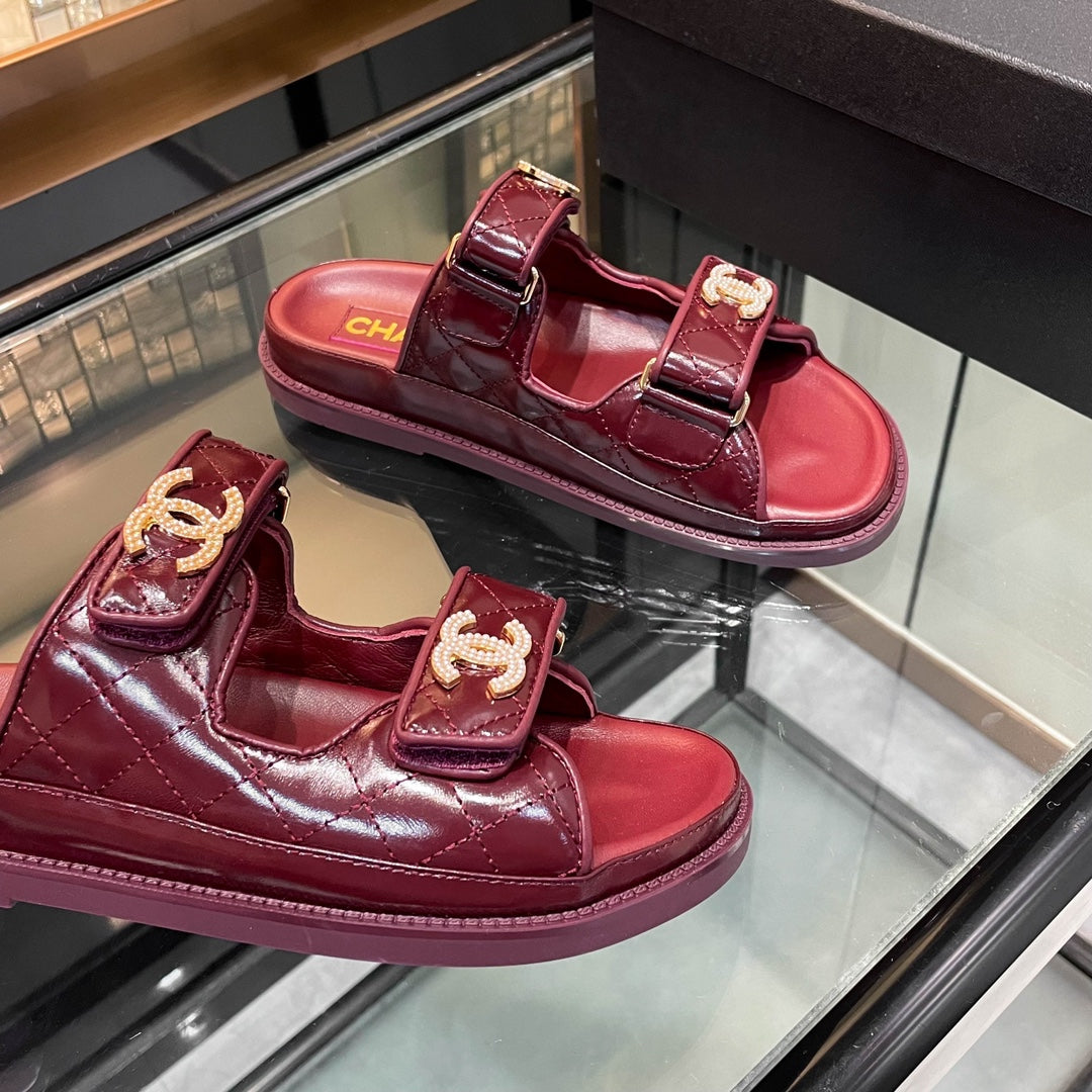 CHANEL 25S Dad Sandal Mule Burgundy Patent Calfskin