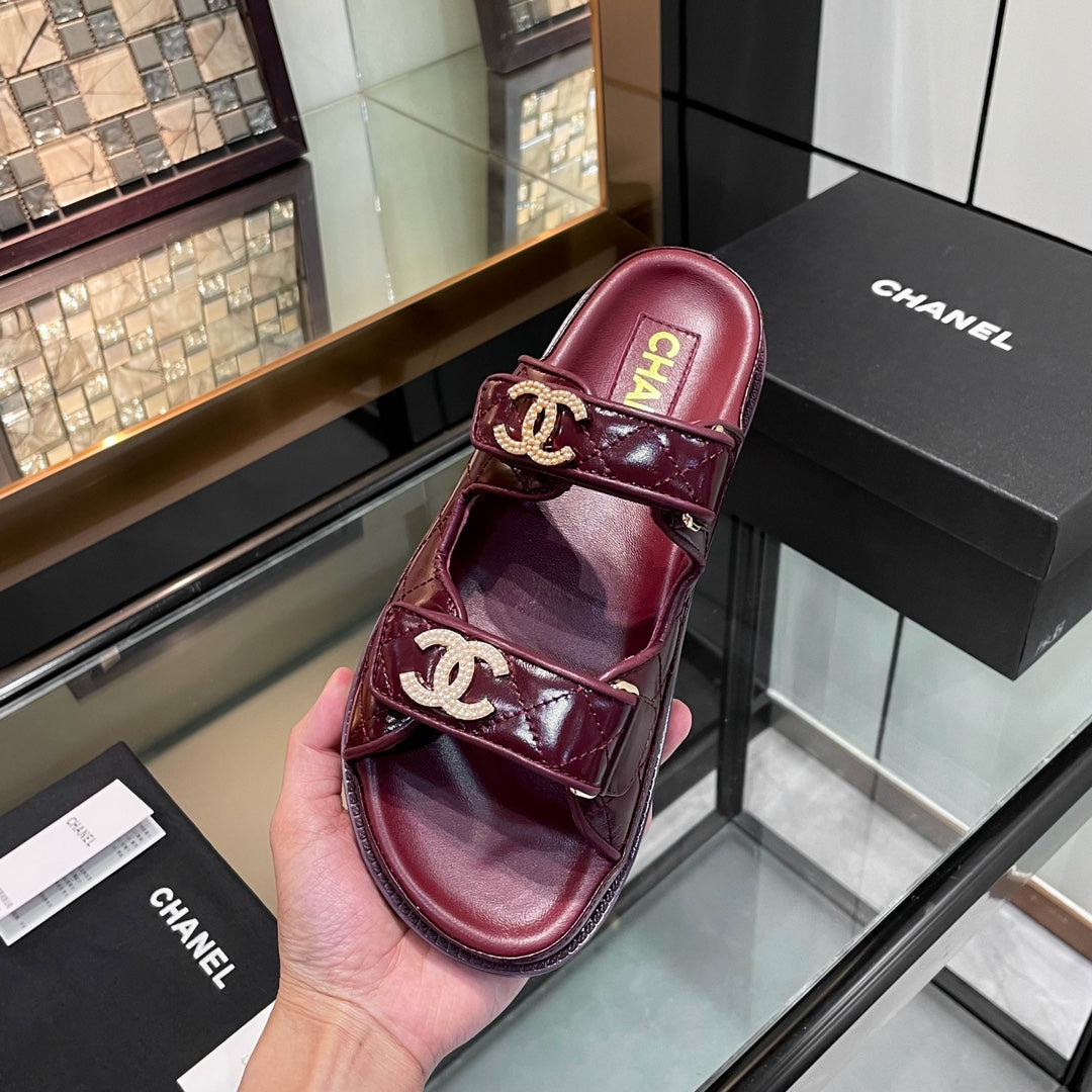CHANEL 25S Dad Sandal Mule Burgundy Patent Calfskin