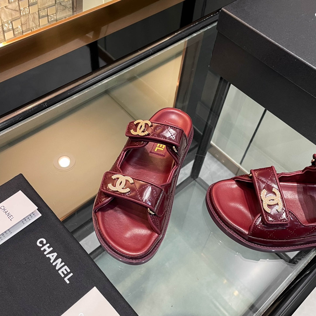 CHANEL 25S Dad Sandal Mule Burgundy Patent Calfskin