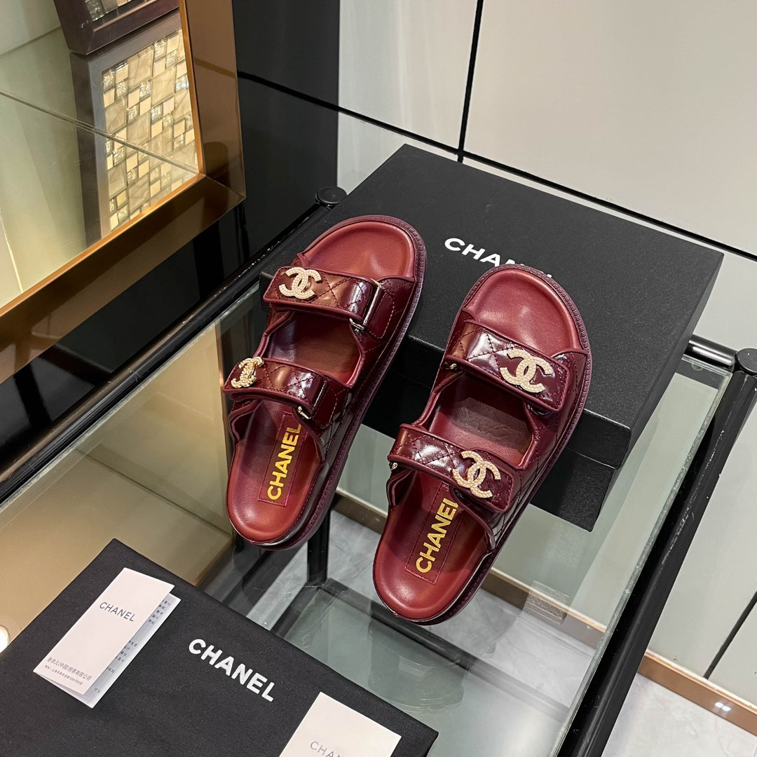 CHANEL 25S Dad Sandal Mule Burgundy Patent Calfskin