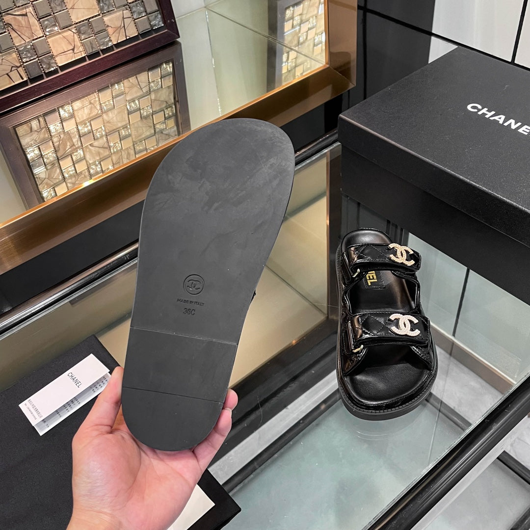 CHANEL 25S Dad Sandal Mule Black Patent Calfskin