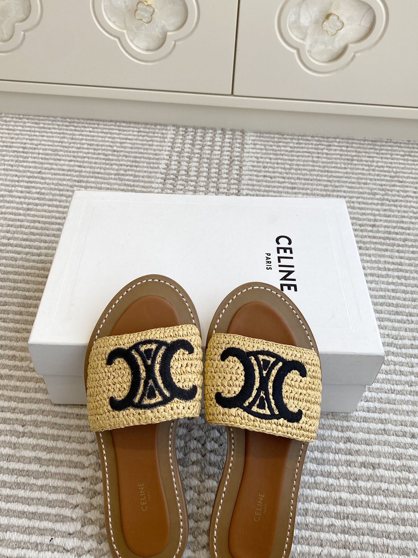 Celine CELINE 25 Slippers Beige Black Sedge 285982