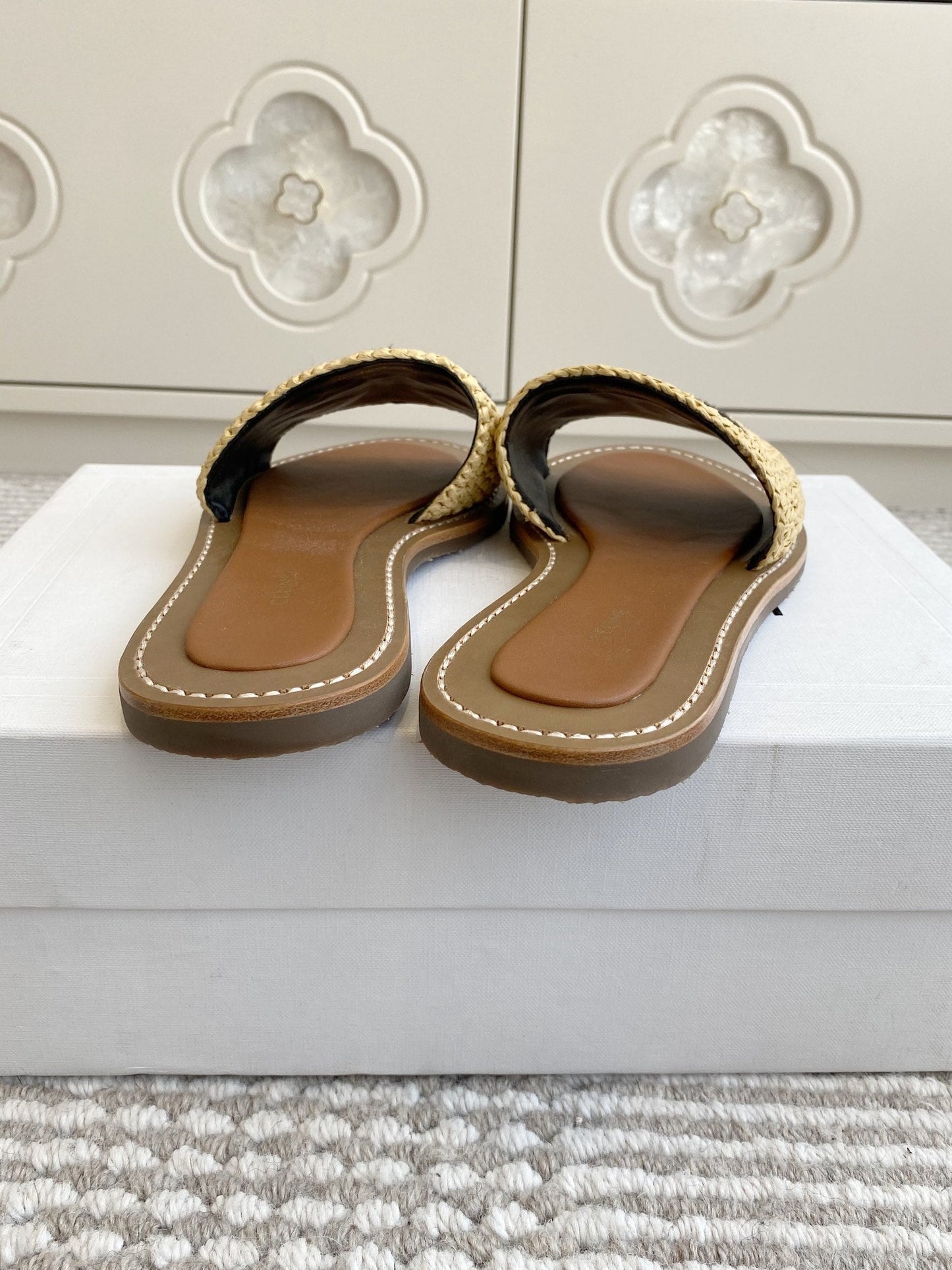 Celine CELINE 25 Slippers Beige Black Sedge 285982