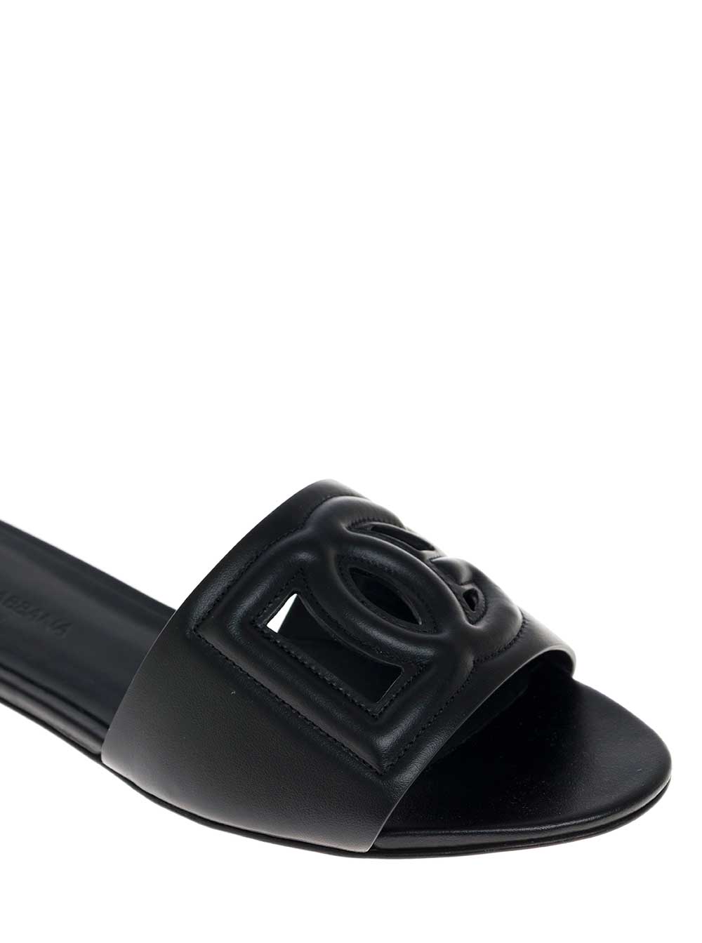 Dolce & Gabbana Women Black Leather Mules With Logo