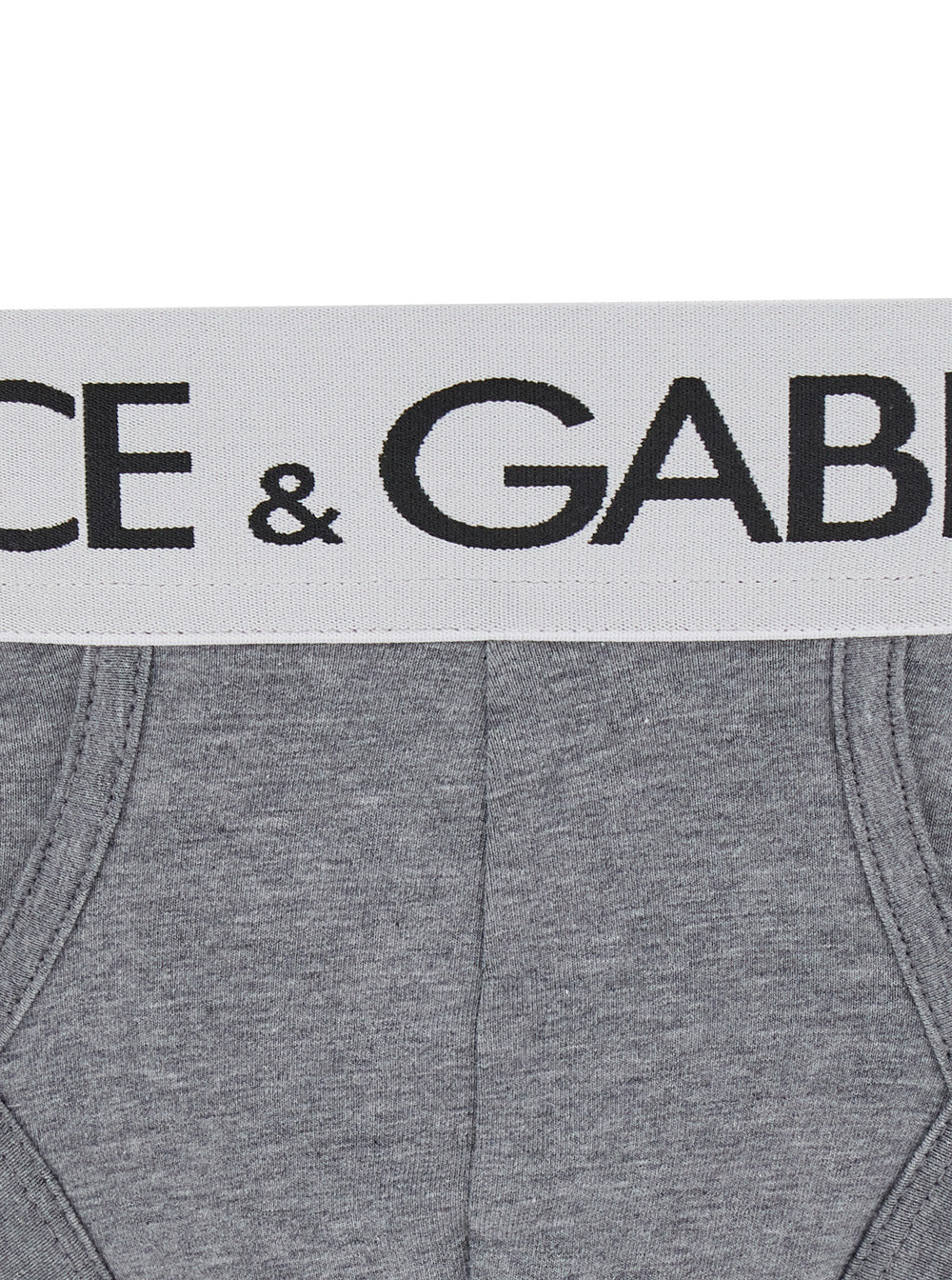 Dolce & Gabbana Men Grey Briefs With Branded Band In Stretch Cotton Man
