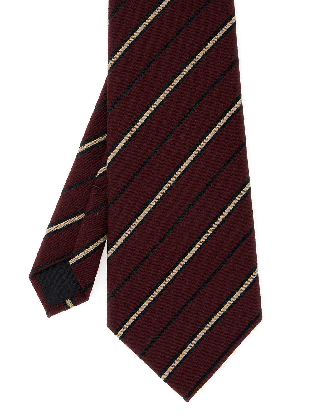 Saint Laurent Men Bordeaux Tie With Rear Tie Closure And All-Over Stirped Motif In Wool And Silk Woman