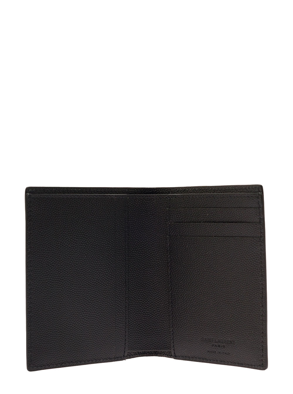 Saint Laurent Men Black Card-Holder With Embossed Logo In Grain De Poudre Leather Man