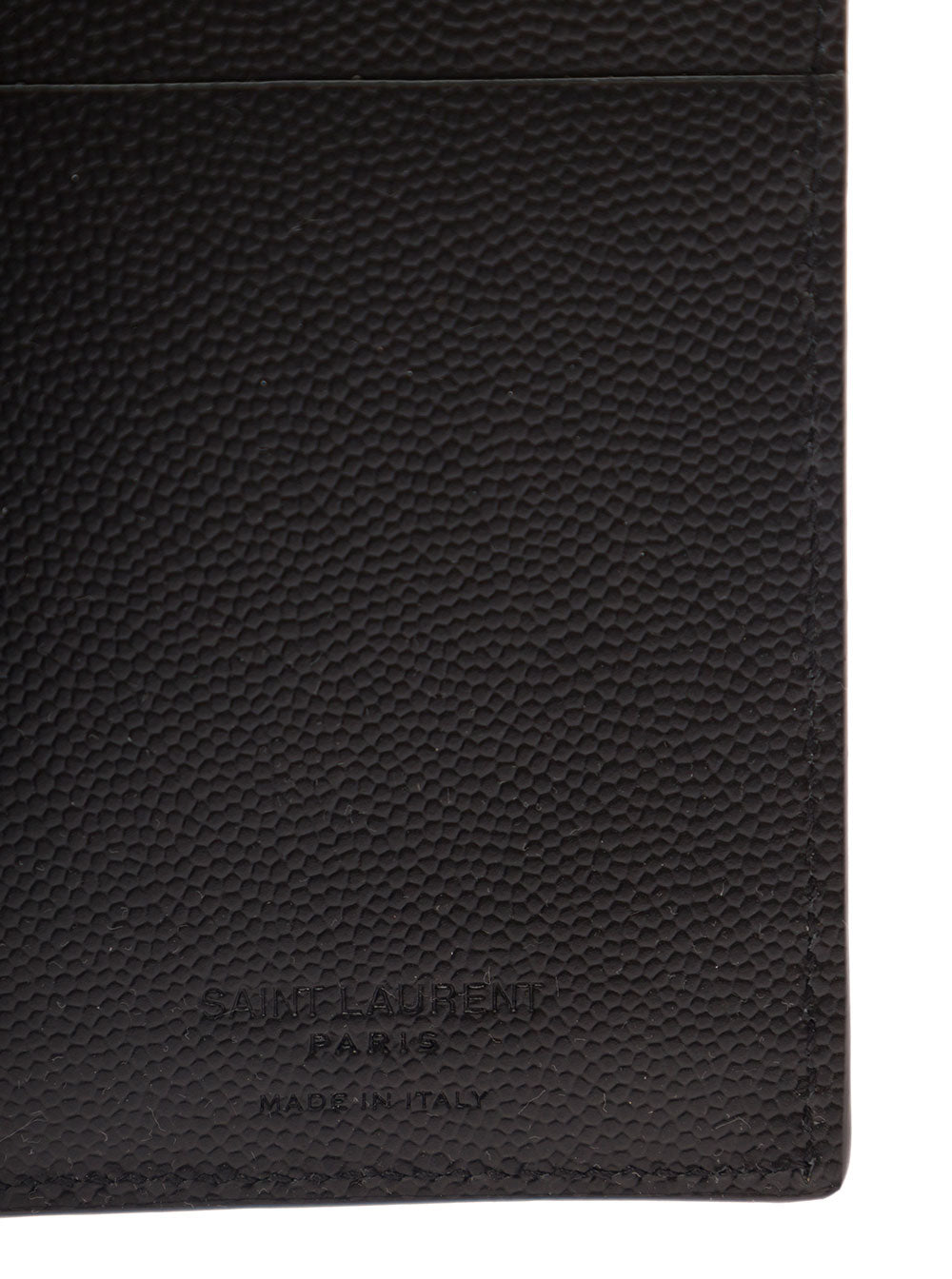 Saint Laurent Men Black Card-Holder With Embossed Logo In Grain De Poudre Leather Man