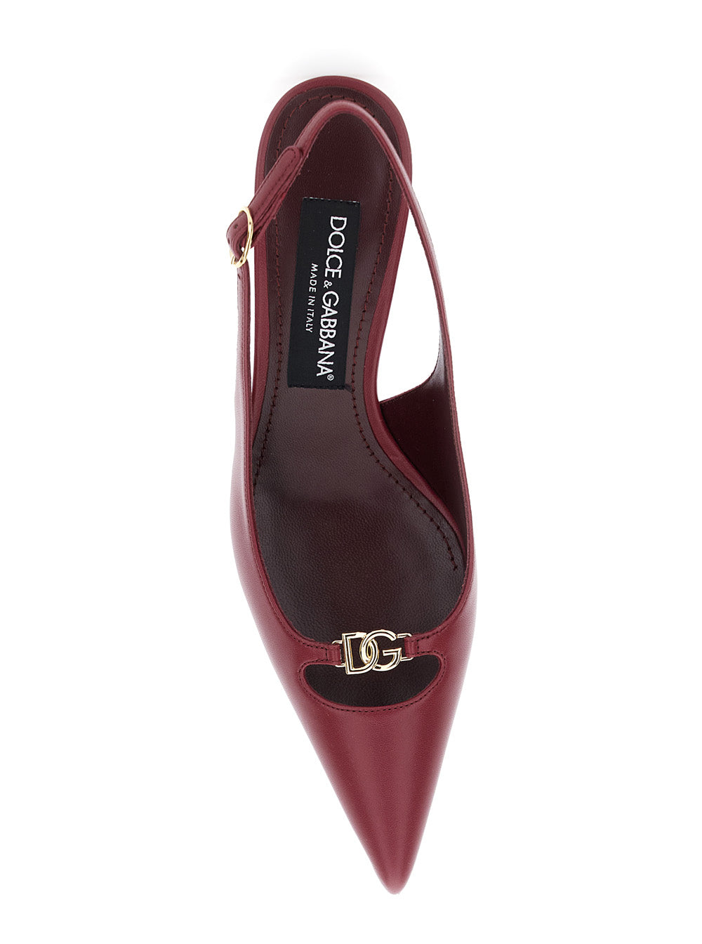Dolce & Gabbana Women Bordeaux Slingback Pumps With Medium Stiletto Heel And Logo Plaque On The Front In Patent Leather Woman