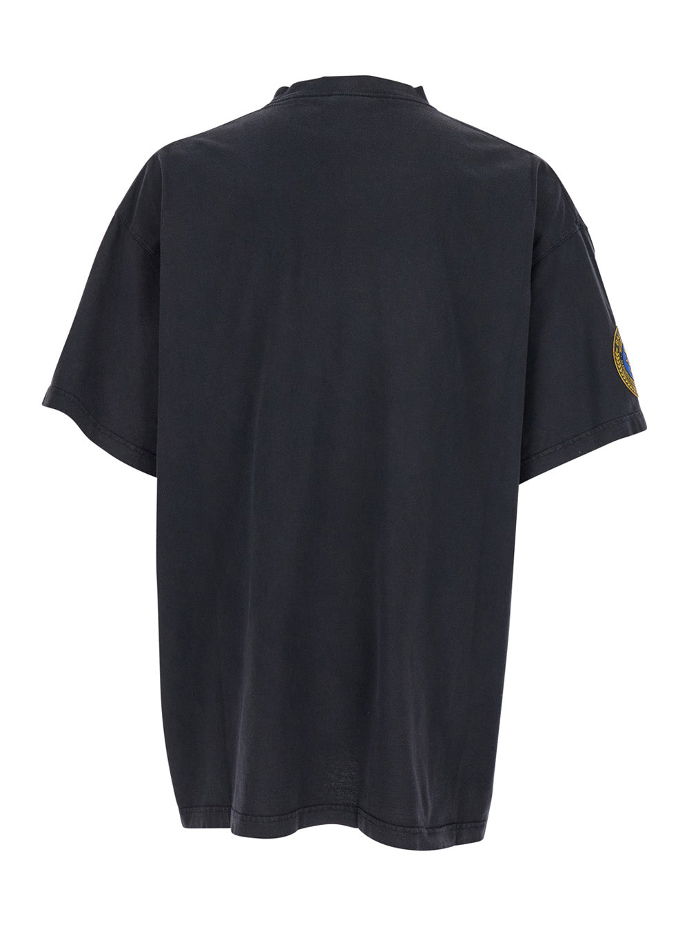 Balenciaga Men Black Crewneck T-Shirt With Logo Lettering On The Front And Logo Patch On The Sleeve In Cotton Man