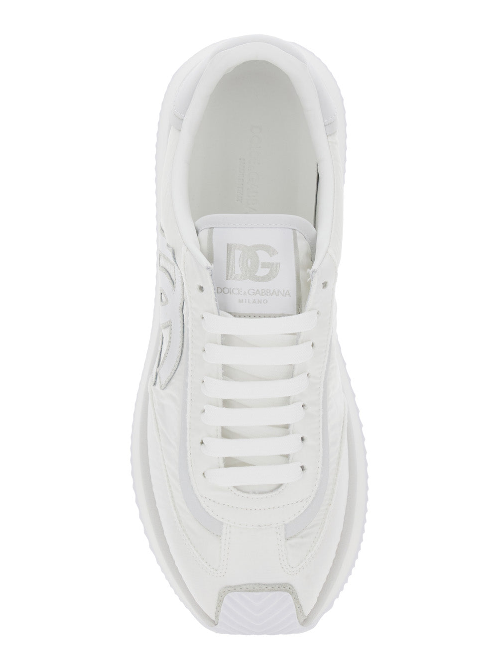 Dolce & Gabbana Men White Low Top Sneakers With Maxi Logo On The Side And Logo Patch On The Tongue In Tech Fabric Man