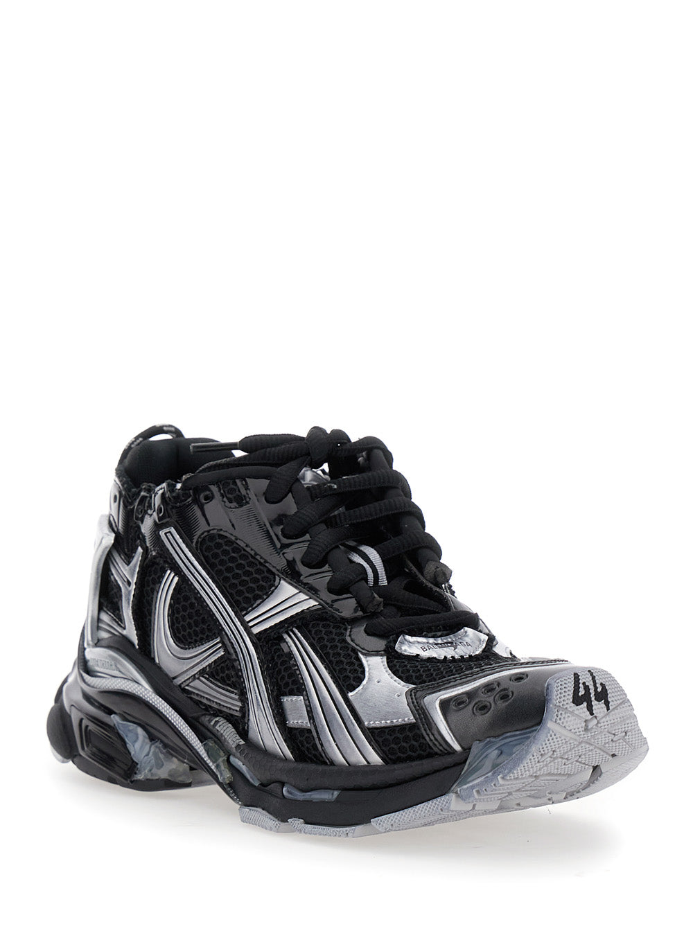 Balenciaga Men 'Runner' Black Low Top Sneakers With Logo Embroidery In Mesh And Tech Fabric Man