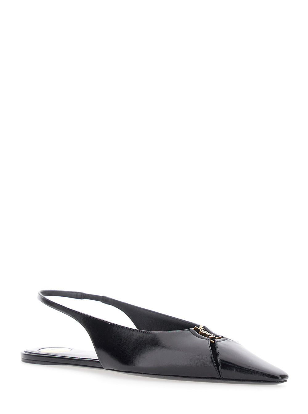 Saint Laurent Women 'Babylone' Black Slingback Ballet Shoes With Cassandre Plaque And Elastic Slingback Strap In Leather Woman