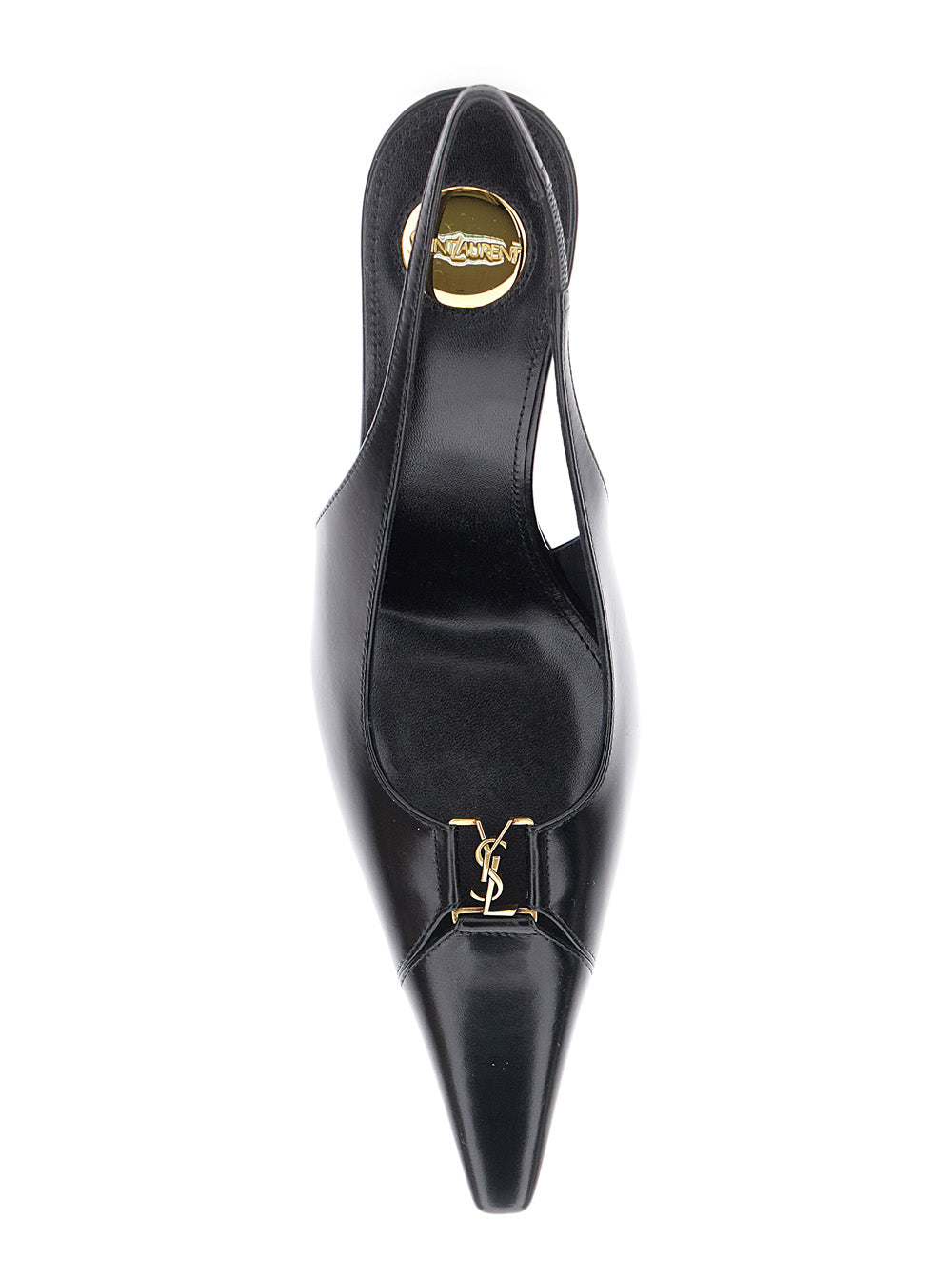 Saint Laurent Women 'Babylone' Black Slingback Pumps With Cut-Out Toe With Cassandre Plaque And High Stiletto Heel In Leather Woman