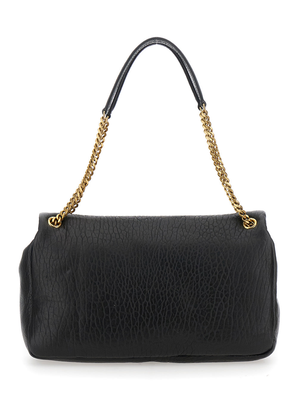 Saint Laurent Women Black Shoulder Bag With Metallic Cassandre On The Front In Hammered Leather Woman