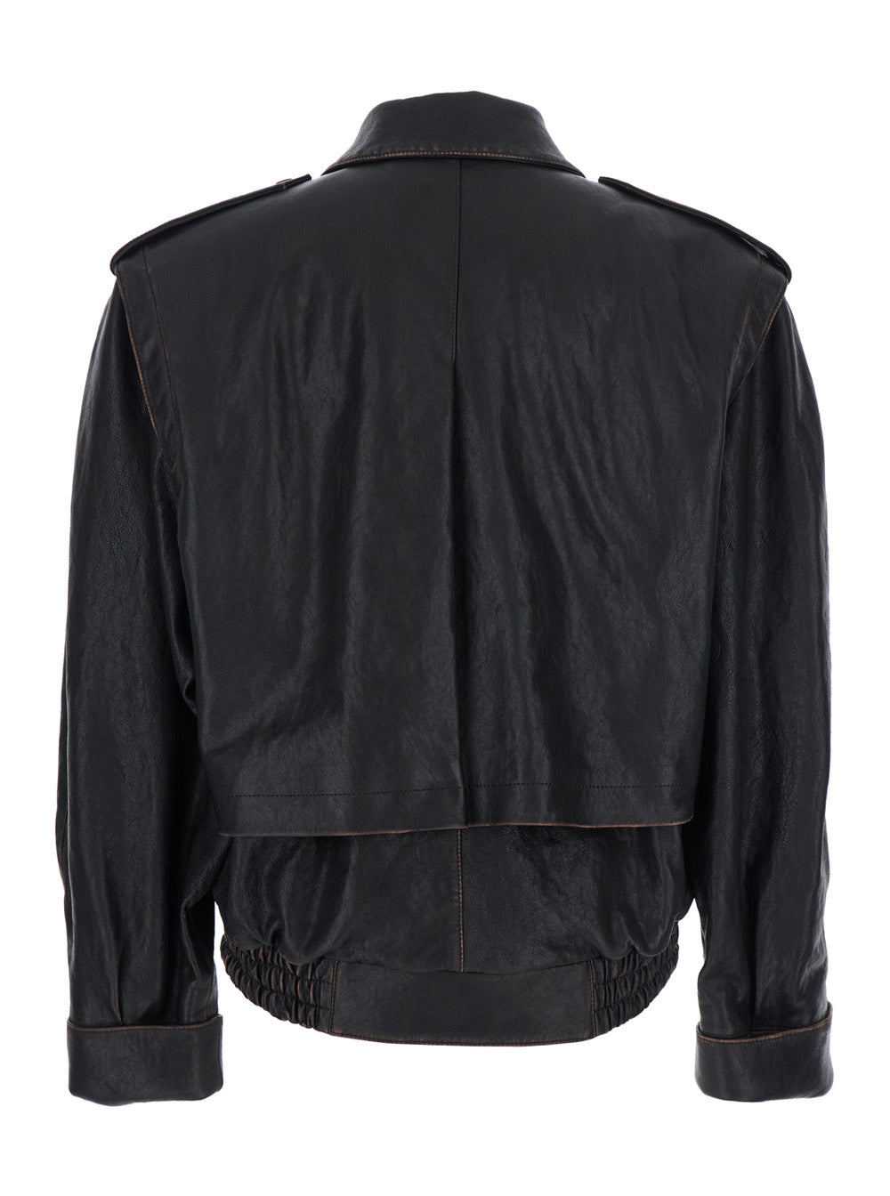 Saint Laurent Men Brown Jacket With Lived Effect And Front Welt Pockets In Leather Man