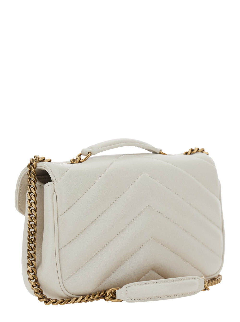 Saint Laurent Women 'Loulou Small' White Shoulder Bag With Front Logo Plaque In Chevron Leather Woman