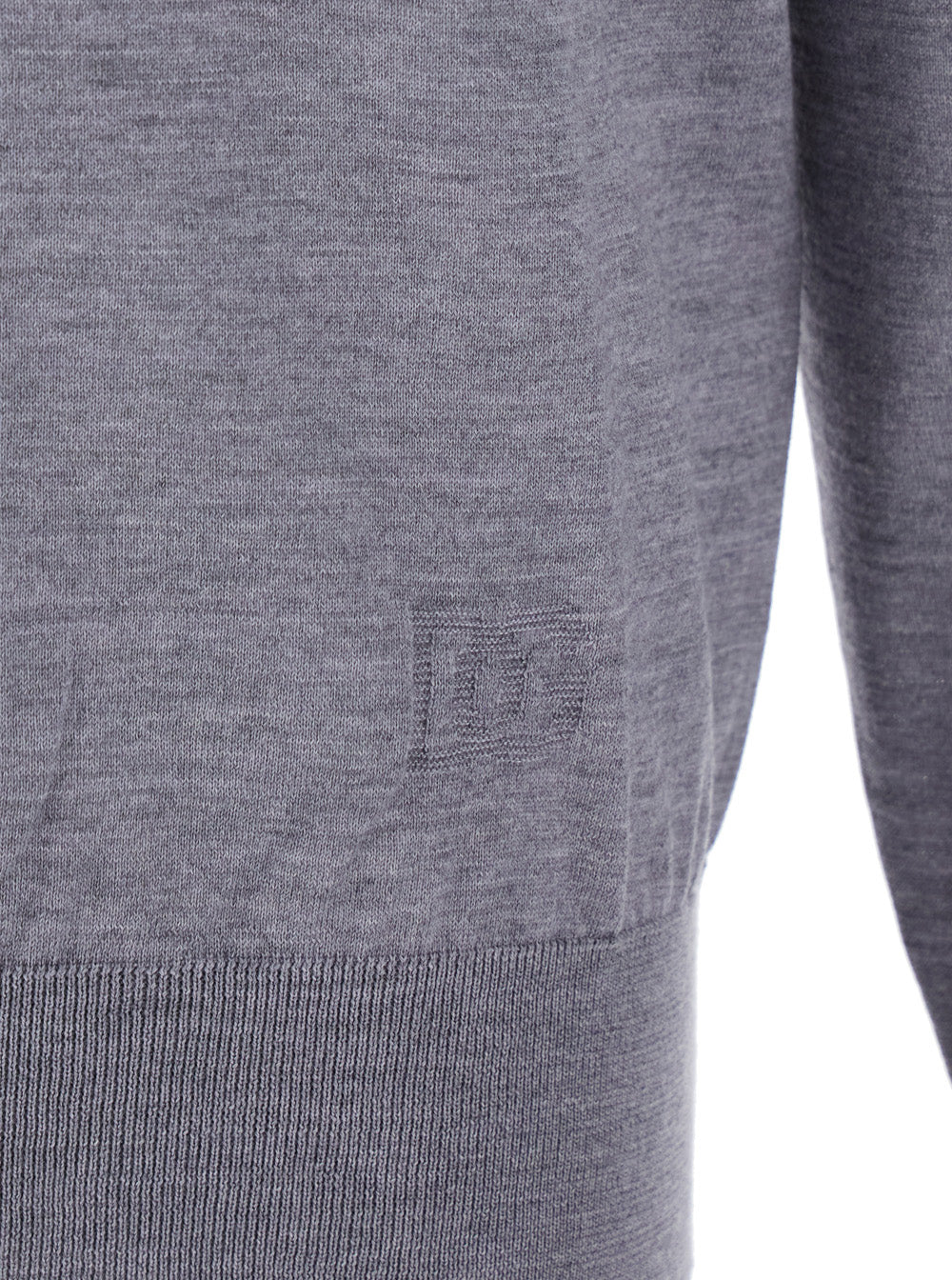 Dolce & Gabbana Men Grey Polo Shirt With Classic Collar And Tonal Logo Embroidery On The Front In Wool Man