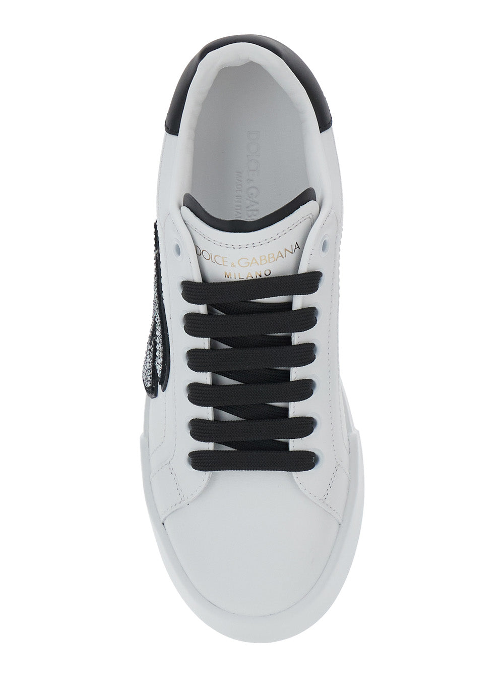 Dolce & Gabbana Women Black And White Low Top Sneakers With Logo Patch On The Side And Logo Lettering On The Tongue In Leather Woman
