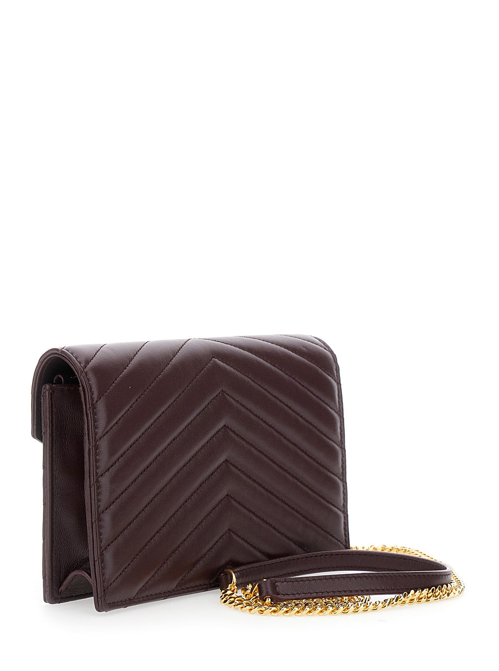 Saint Laurent Women Bordeaux Mini Bag With Cassandre Plaque On The Front And Chain-Link Shoulder Strap In Quilted Leather Woman
