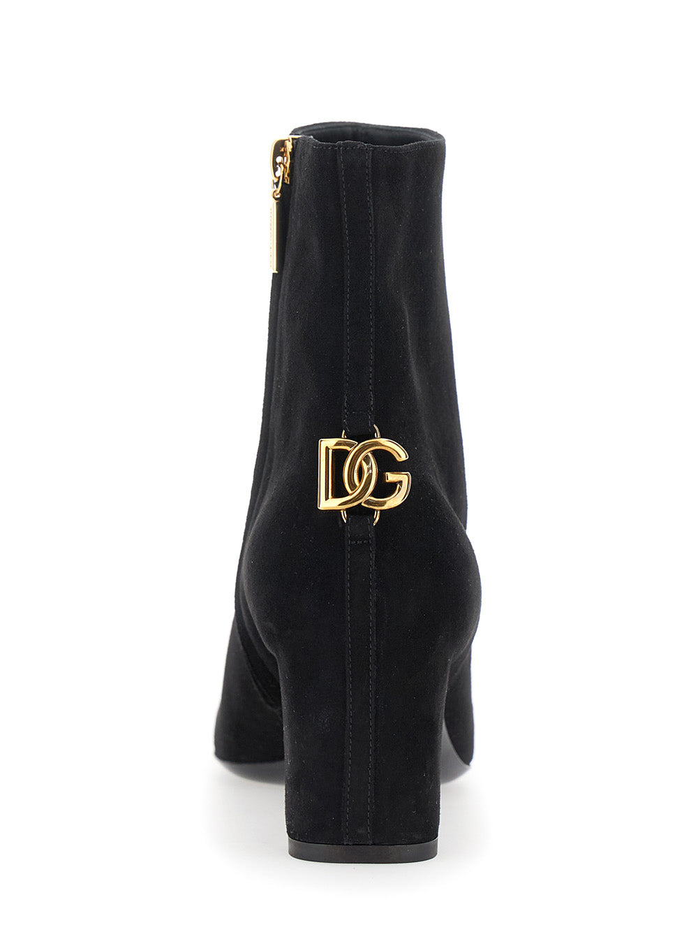 Dolce & Gabbana Women Black Ankle Boots With Dg Logo Plaque On The Back In Suede Woman