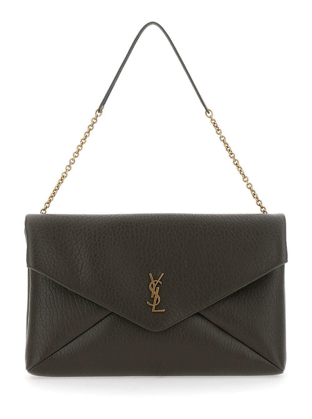 Saint Laurent Women Green Crossbody Bag With Envelope Design And Cassandre Plaque On The Front In Leather Woman