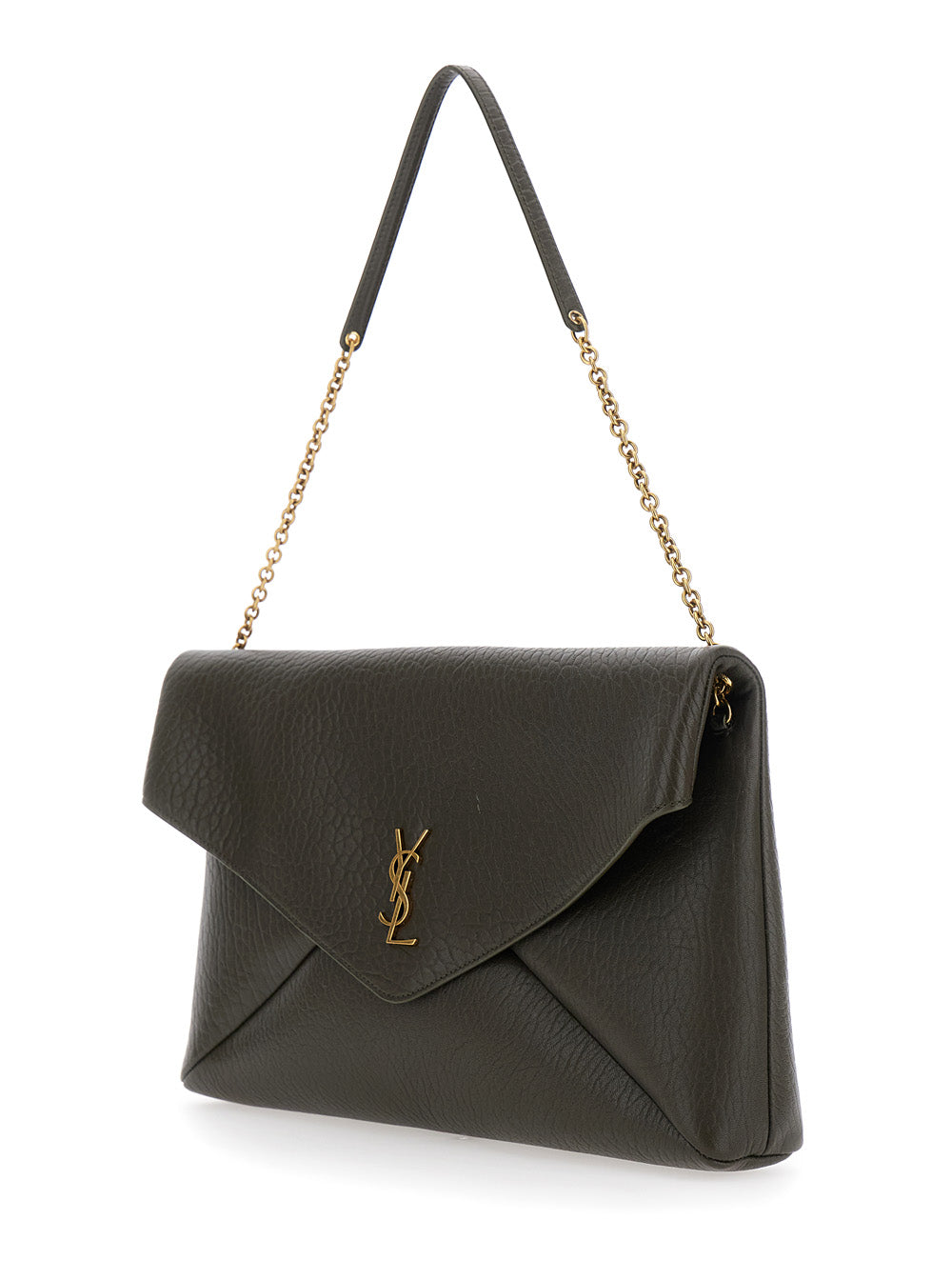 Saint Laurent Women Green Crossbody Bag With Envelope Design And Cassandre Plaque On The Front In Leather Woman