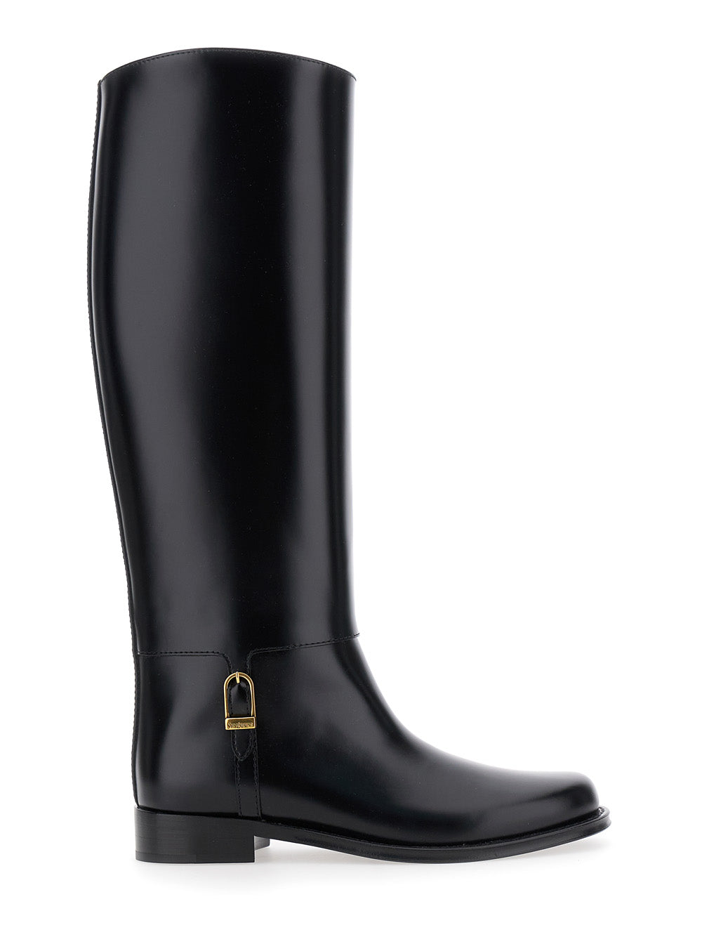 Saint Laurent Women Black Boots With Side Metal Plate In Leather Woman