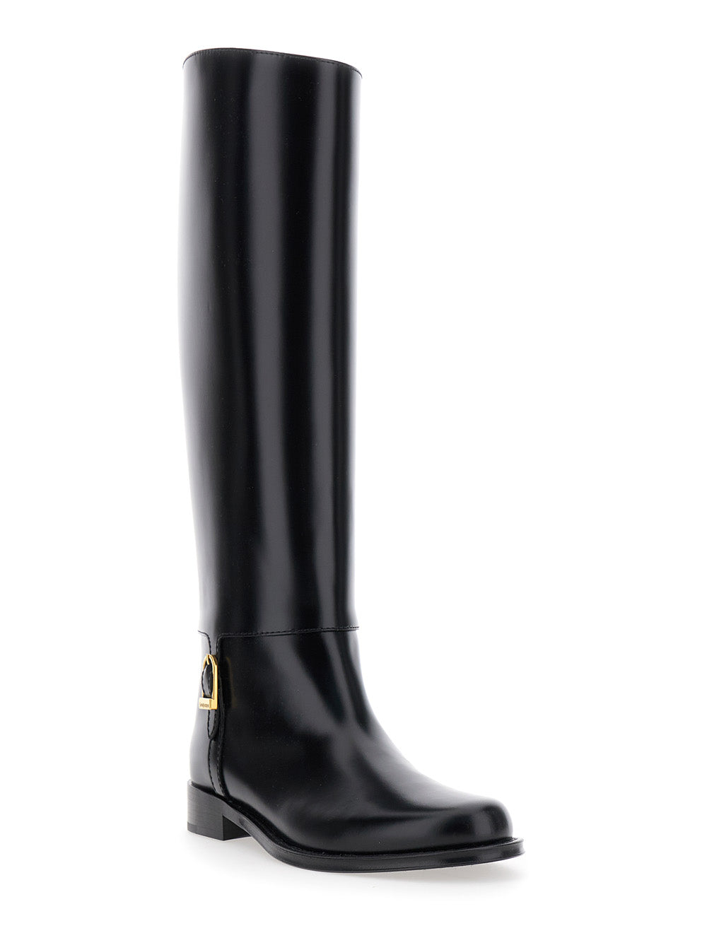 Saint Laurent Women Black Boots With Side Metal Plate In Leather Woman