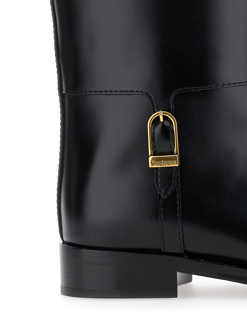 Saint Laurent Women Black Boots With Side Metal Plate In Leather Woman