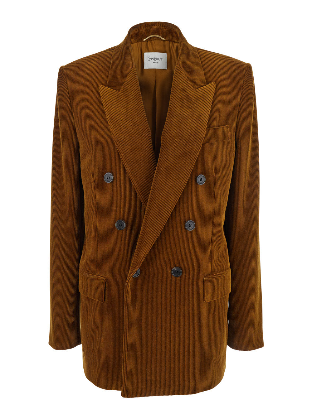 Saint Laurent Women Brown Double-Breasted Jacket With Notched Revers And In Corduroy Woman