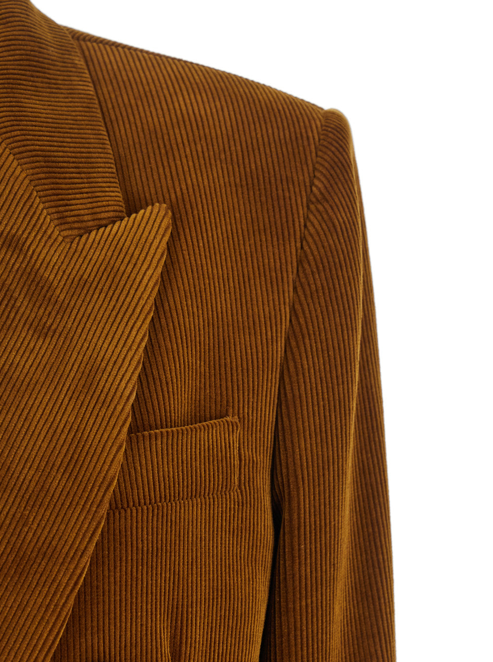 Saint Laurent Women Brown Double-Breasted Jacket With Notched Revers And In Corduroy Woman