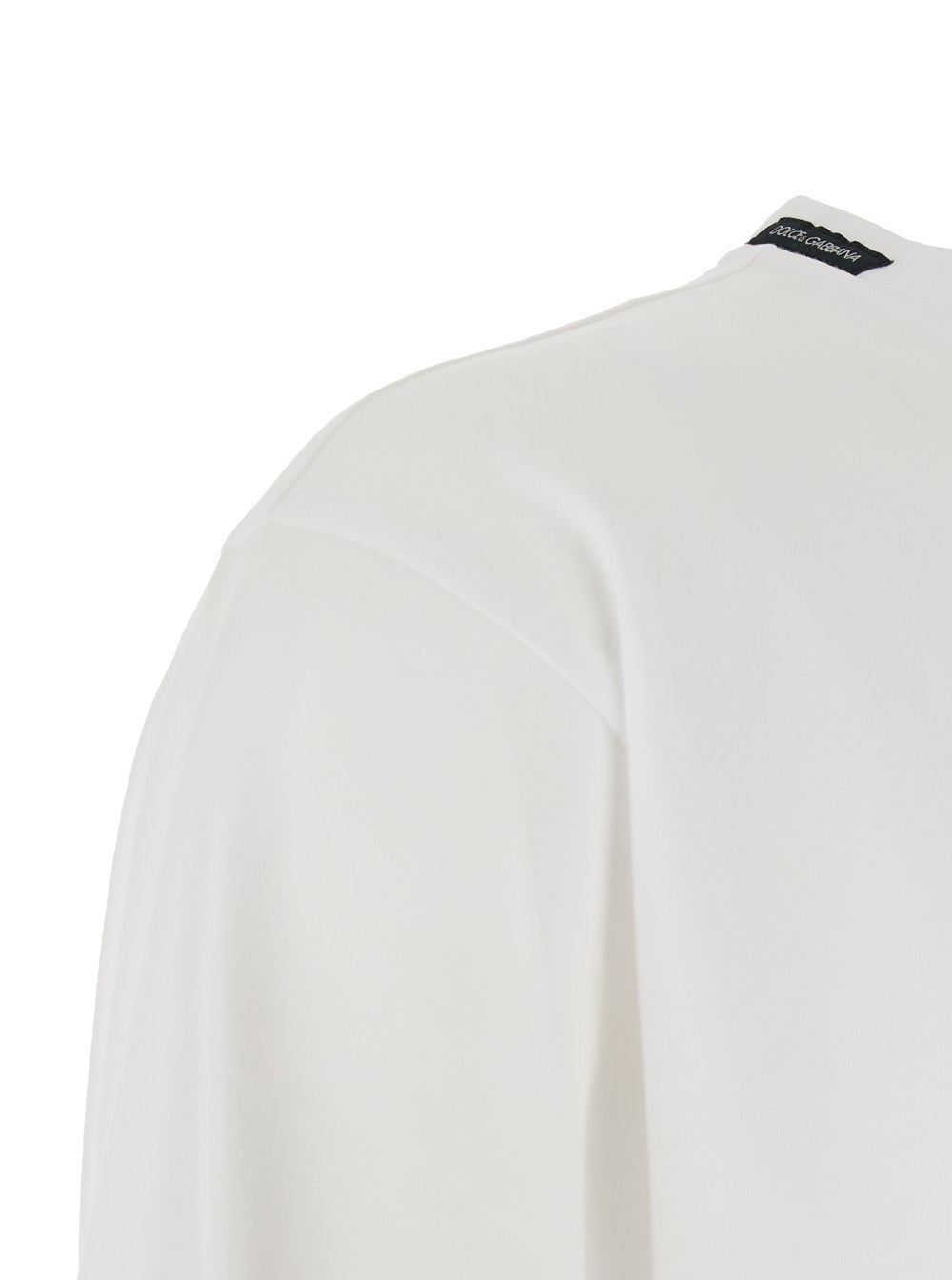 Dolce & Gabbana Men White Crew Neck T-Shirt With Back Logo Patch In Cotton Man