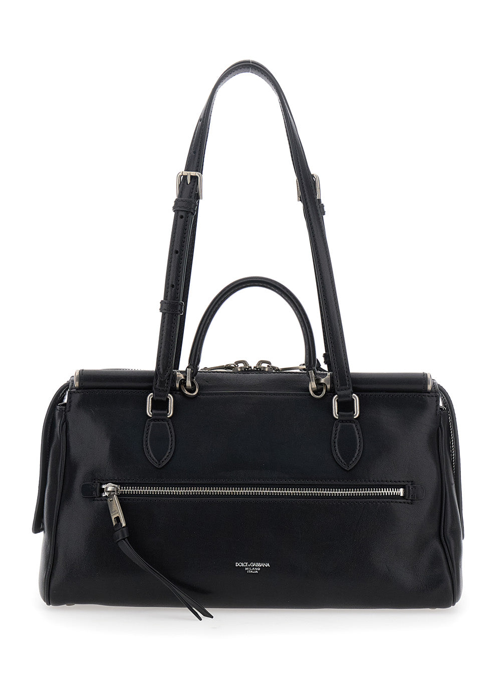 Dolce & Gabbana Women 'Vittoria' Black Handbag With Logo Plaque On The Front And Embossed Logo Lettering On The Rear In Leather Woman