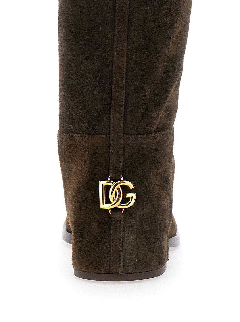 Dolce & Gabbana Women Brown Knee-High Boots With Back Logo Plaque In Suede Woman