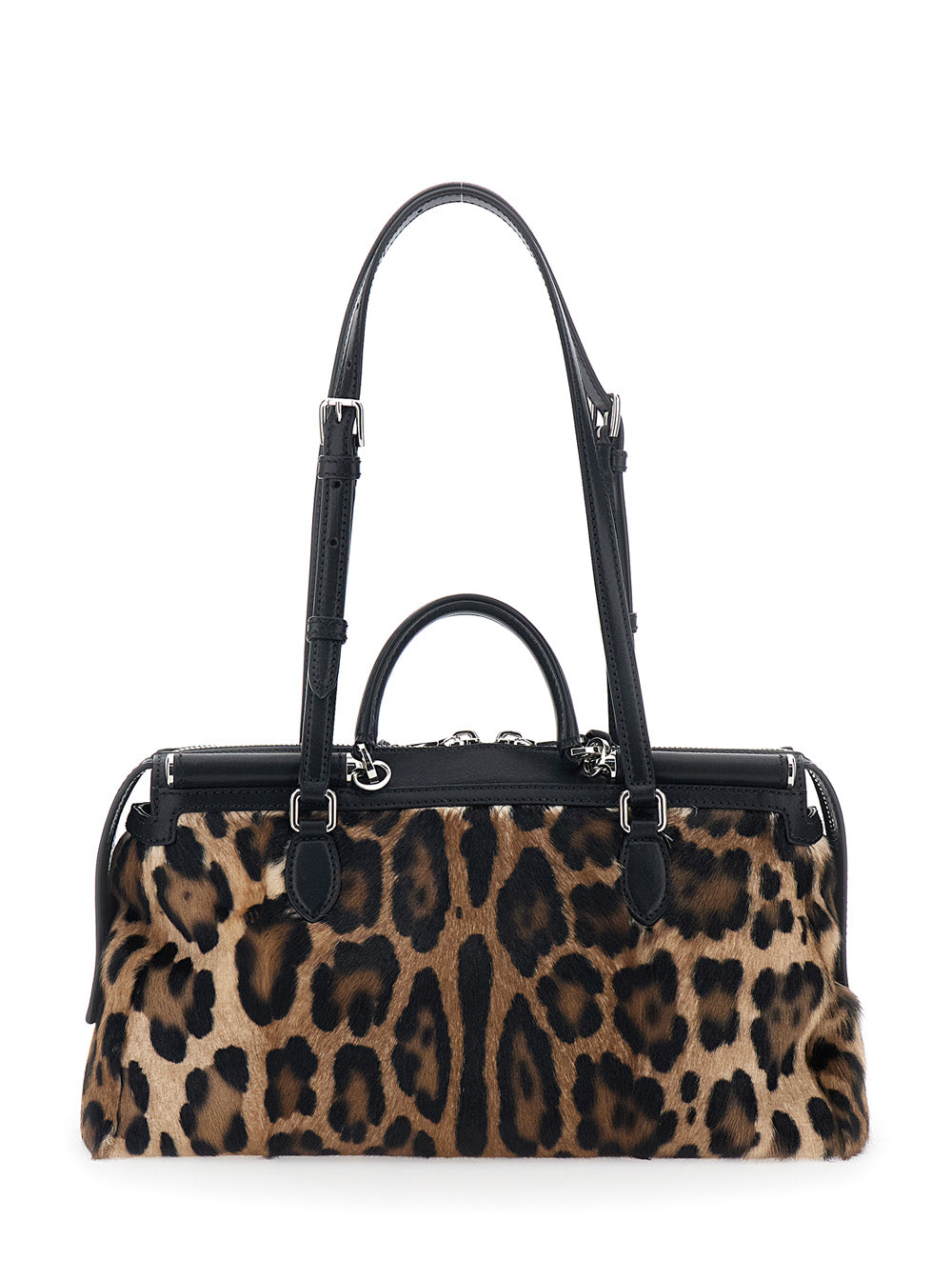 Dolce & Gabbana Women 'Vittoria' Brown Handbag With Logo Plaque On The Front And All-Over Leopard Motif In Leather Woman