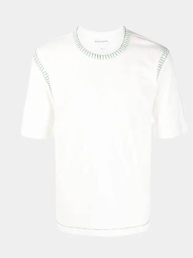 Bottega Veneta Overlock Parakeet Stitch Cotton Short Sleeve T-Shirt White