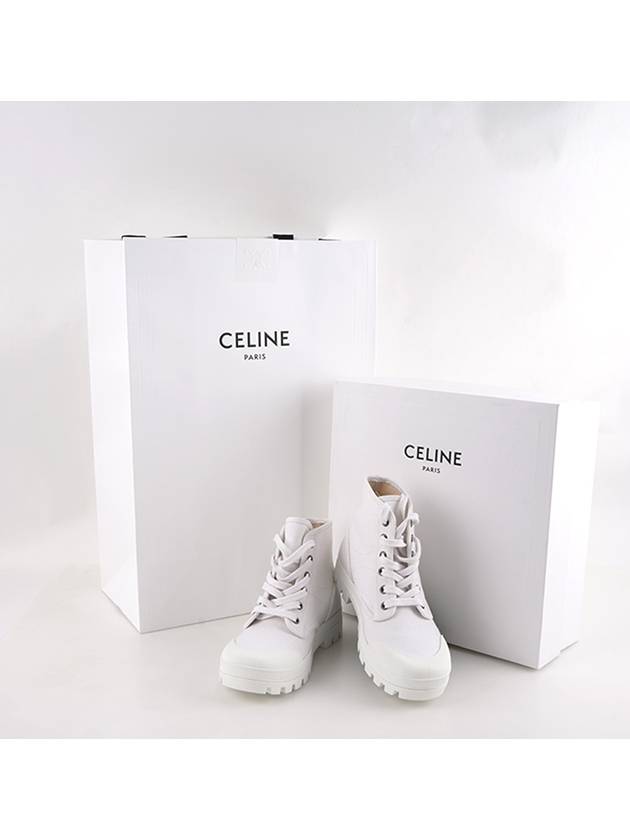 CELINE Logo Patapans Lace Up High Top Sneakers White